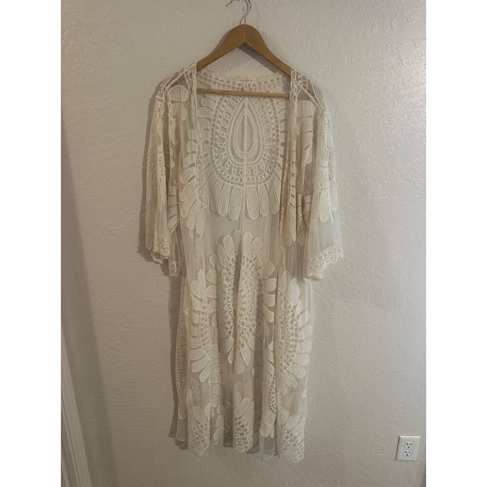 Y Adiva Cotton Ivory Short Sleeved Lace Antiqued Open Hippie Boho Kimono